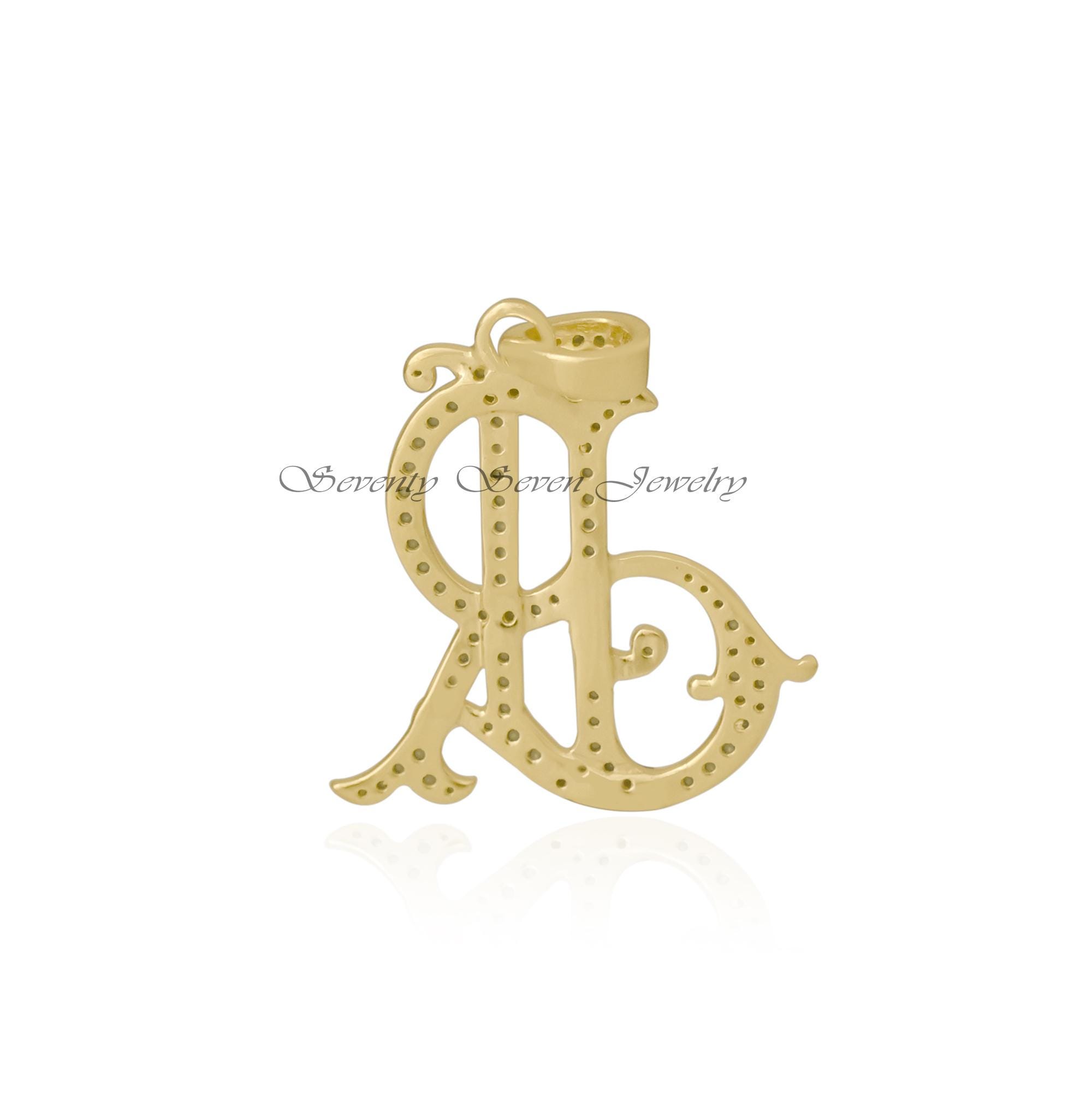 925 Silver Pave Diamond Initial Pendant: Custom Handmade Monogram - View 4 - Seventy Seven Jewelry | SKU: SSMJP513-SLRHDI-202 925 Silver Pave Diamond Initial Pendant: Custom Handmade Monogram - View 4 - Seventy Seven Jewelry | SKU: SSMJP513-SLRHDI-202