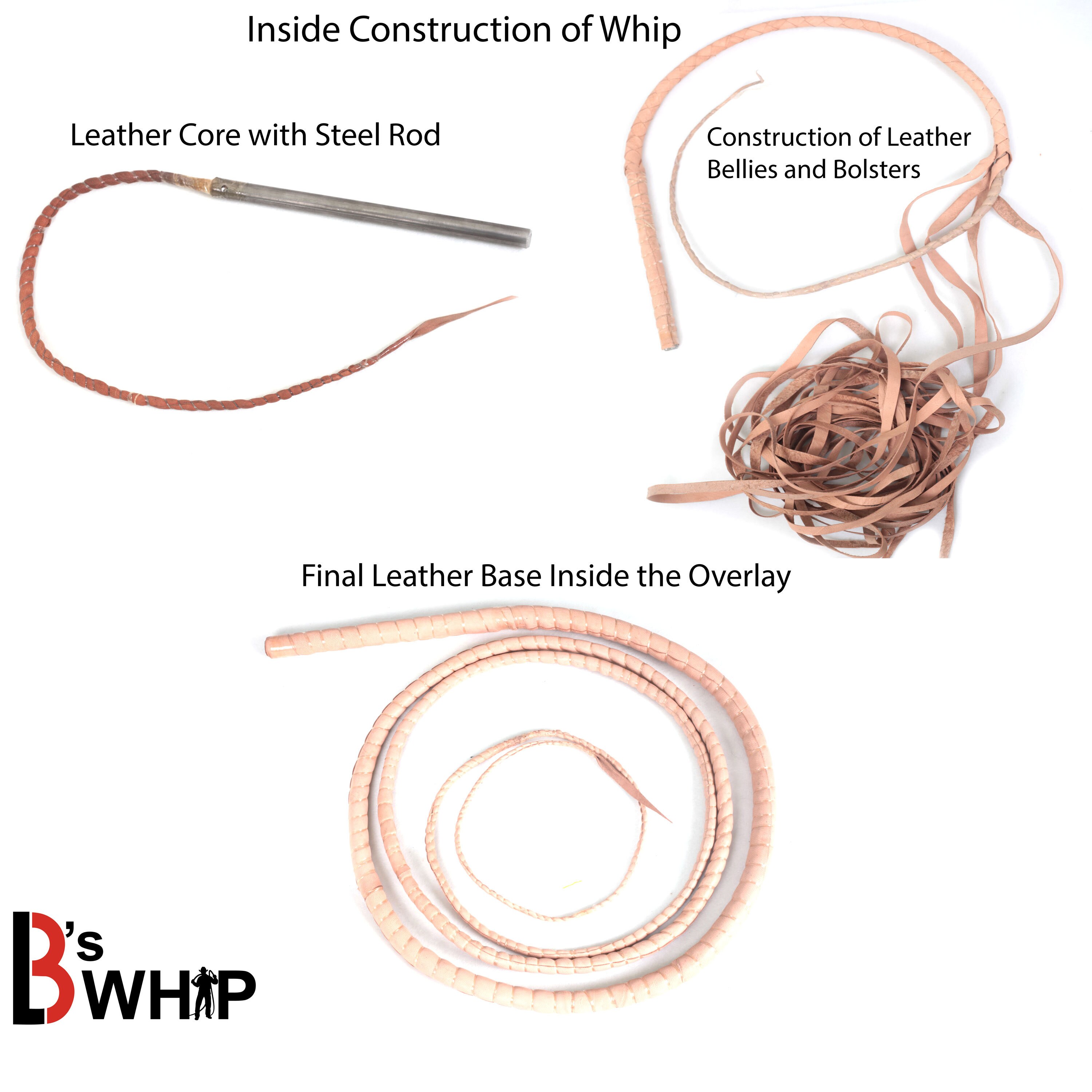 Nylon Para-cord 06 to 16 Foot 16 Plaits Bull Whip  Leather Core Bullwhip Brown 