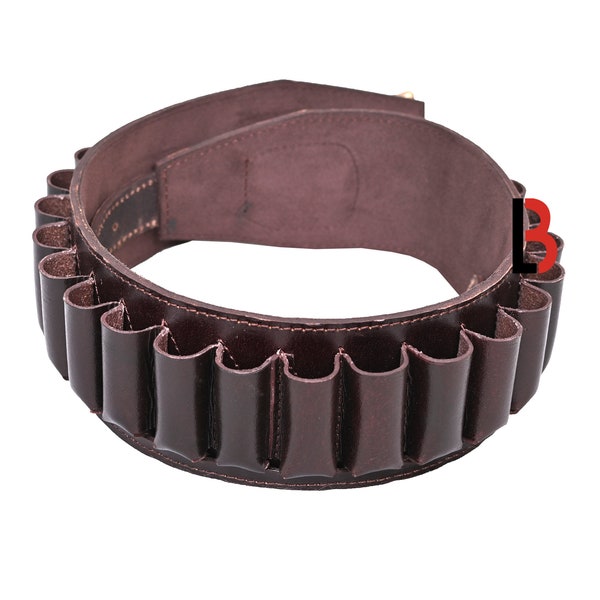 Cowhide Genuine Leather Shotshell Bandolier Belt Shotgun Shell Belt Ammunition Carrier