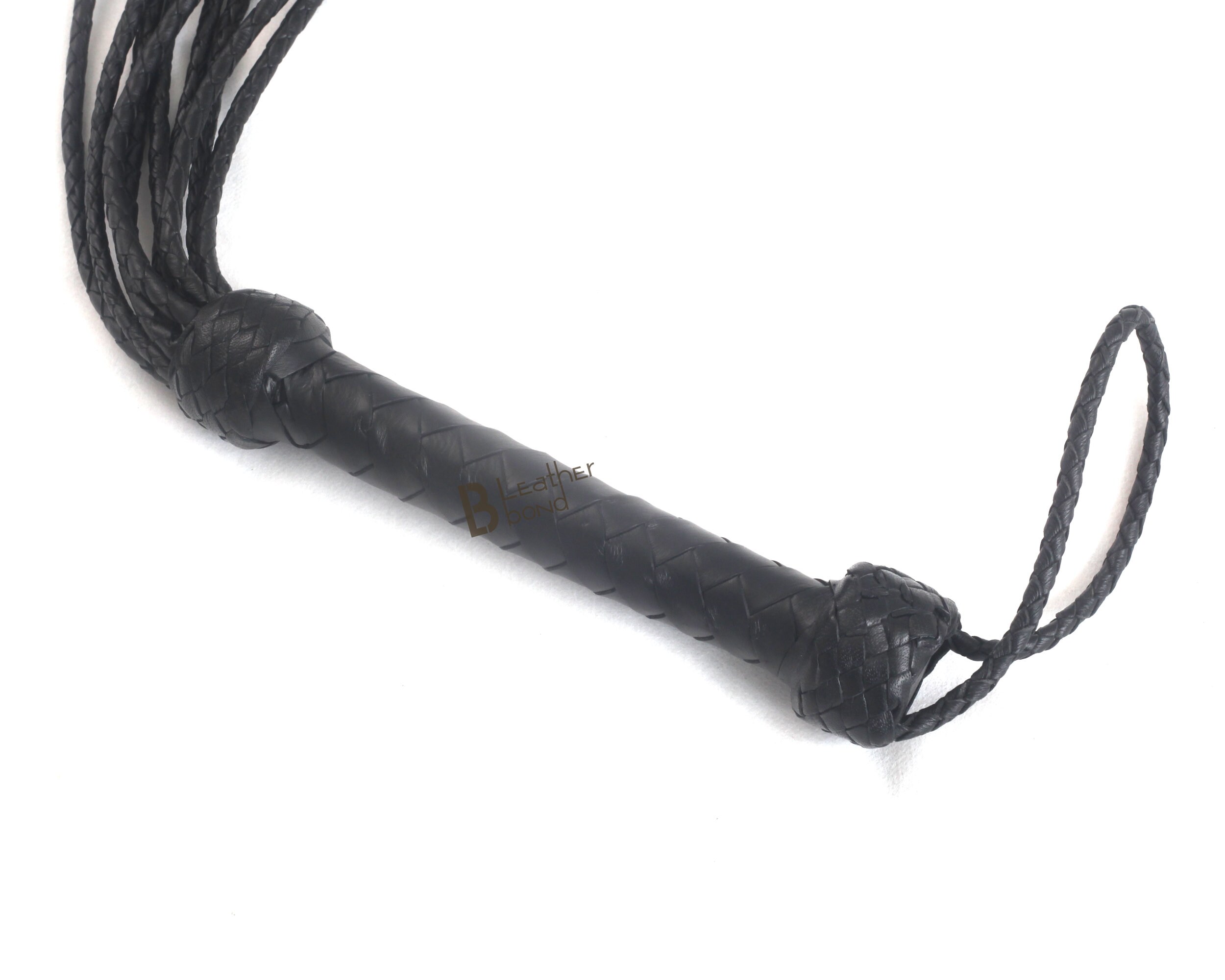 Black Cow Hide Leather Braided Flogger Cat O Nine Tails whip Heavy Duty Flogger 