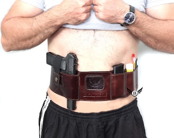 Cowhide Leather BELT Belly Band Holster for Concealed Carry - for Men & Women Ambidextrous Hunting Shooting