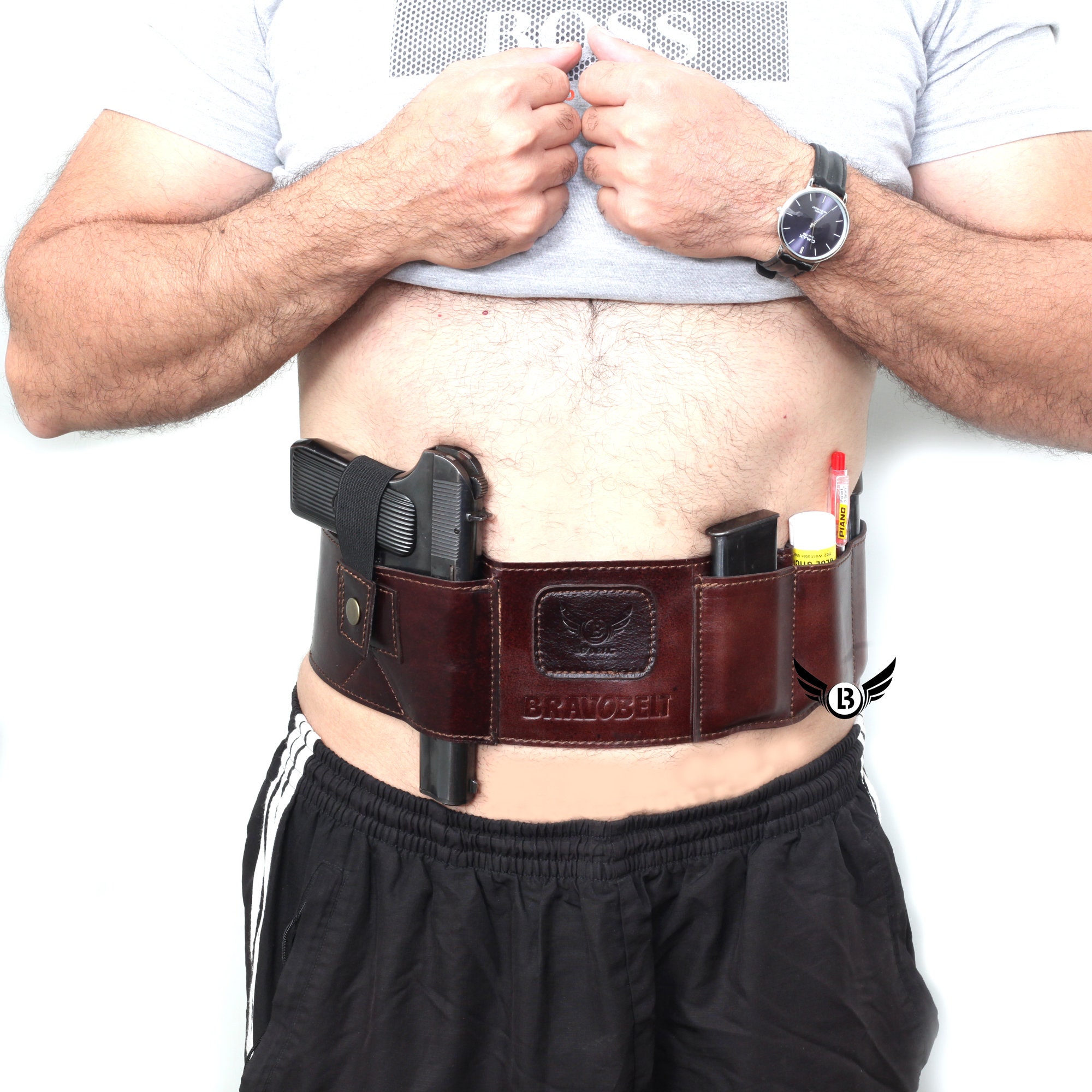 BRAVOBELT Belly Band Holster for Concealed Carry - for Men & Women - Black