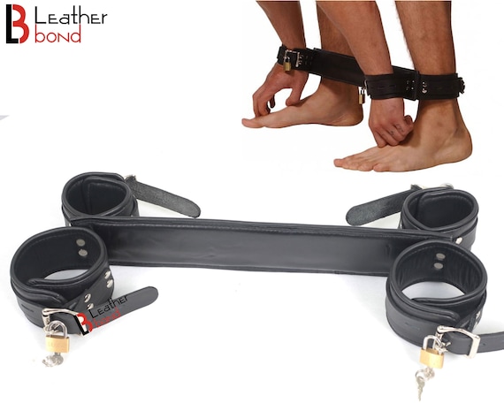 Real Cowhide Leather Padded Wrist & Ankle Cuffs Restraints With
