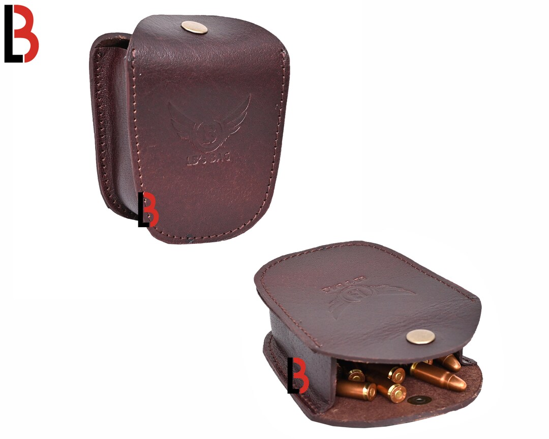 Cowhide Leather Slingshot Ammo Pouch .22 22lr .38 .45 Ammunition Holder
