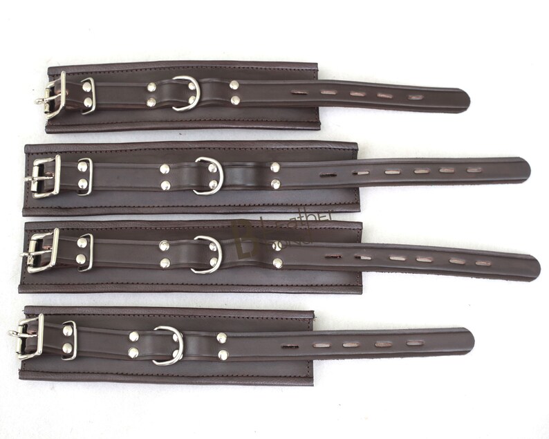 Ardour Crafts 7-Piece Real Cowhide Leather Restraint Set – Wrist, Ankle, Thigh Cuffs With Hogties (Handmade In USA)