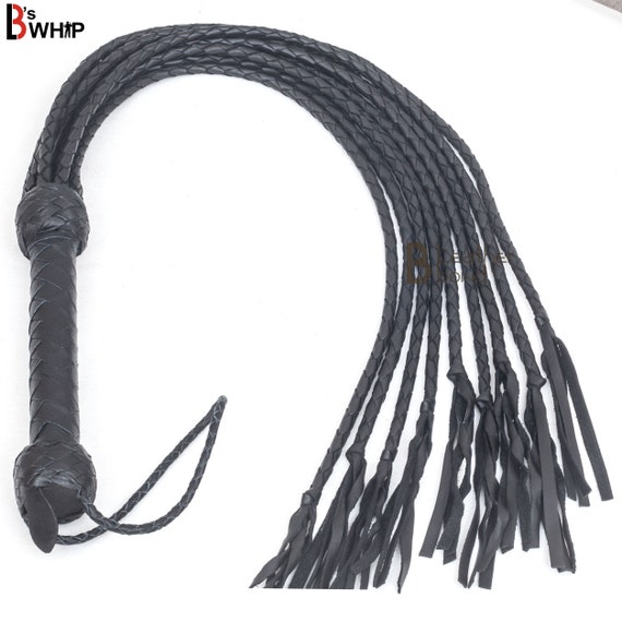 Genuine Real Leather Flogger Bull Hide Leather Flogger Whip 09 Braided Tails 