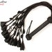 Real Genuine Cow Hide Leather Flogger 9 Braided Falls & Black Rose Heavy Duty Cat-o-nine Tails Flogger