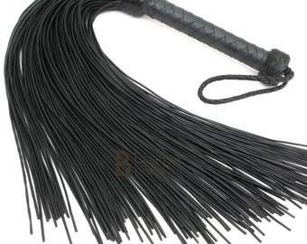 Real Genuine Cow Hide Leather Lace Flogger 100 Falls Black Heavy & Stingy Whip