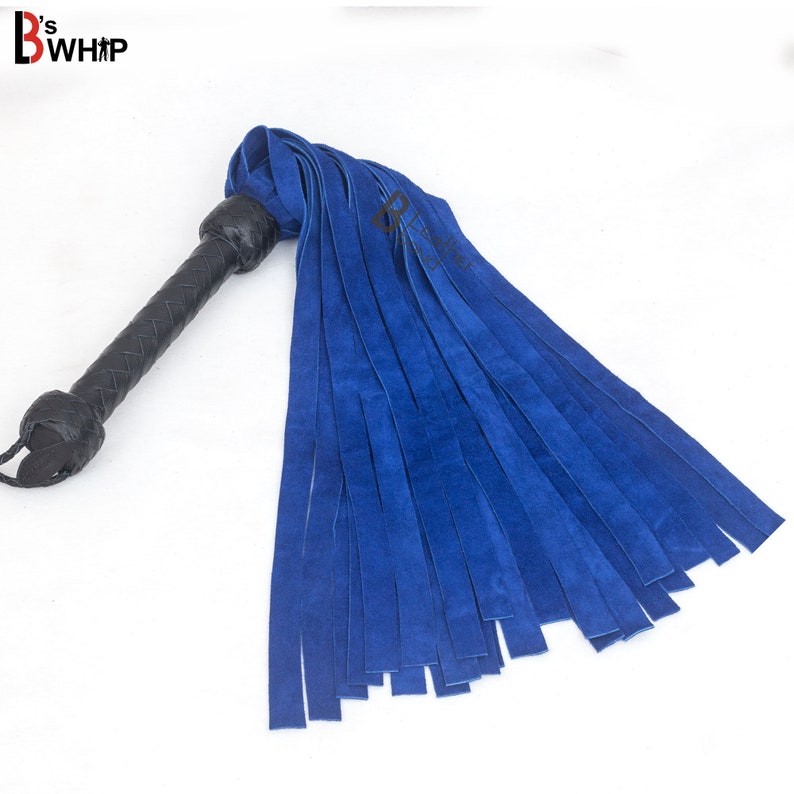 Real Genuine Cowhide Suede Leather Flogger 25 Falls Blue & Black Heavy Duty Thuddy whip 