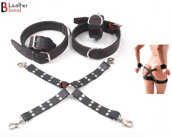 8 pcs BDSM Cowhide Leather Fetish Play Harness Restraints Set for Couples-  Wedding Gifts and Bondage Set Tools with Hog Tie Connector