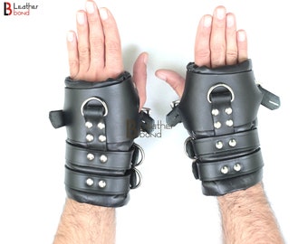 Real Cowhide Leather Padded Wrist & Ankle Cuffs Restraints With Spreader or  Leg Spread Bar 