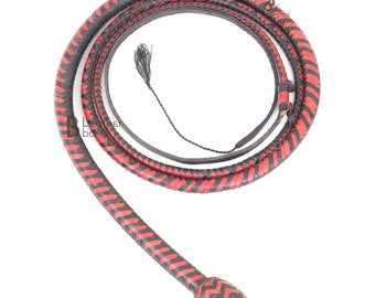 Hand Crafted Real Kangaroo Hide Leather Snake Whip 4, 5, 6 & 8 Foot 12 Plaits Bullwhip Red Black