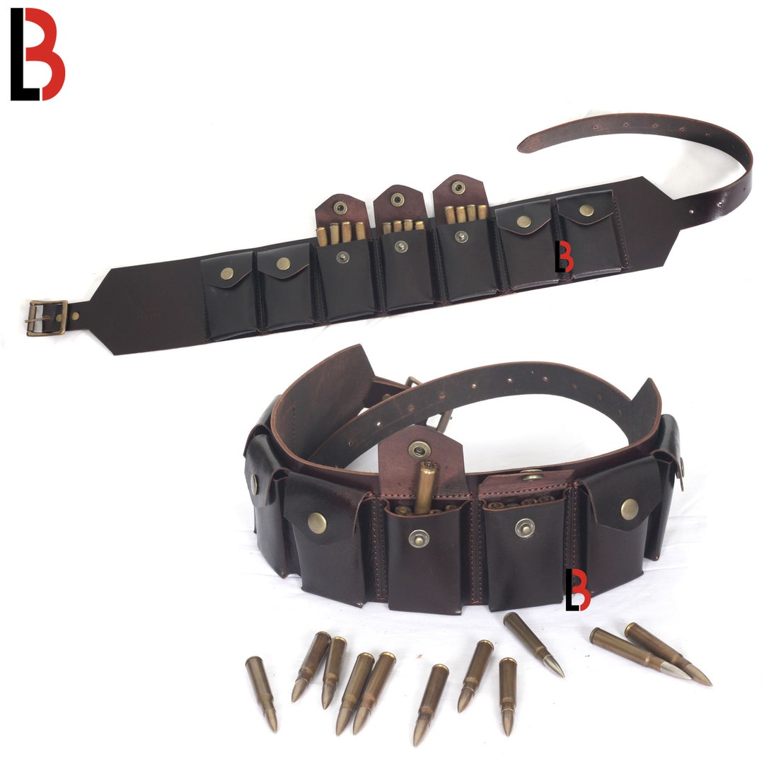 Cowhide Leather Rifle Cartridge Bandolier Belt Ammo Holder for Guns