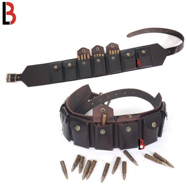 Cowhide Leather Rifle Cartridge Bandolier Belt - Ammo Holder For Guns - Ammunition Carrier Pouch Belt