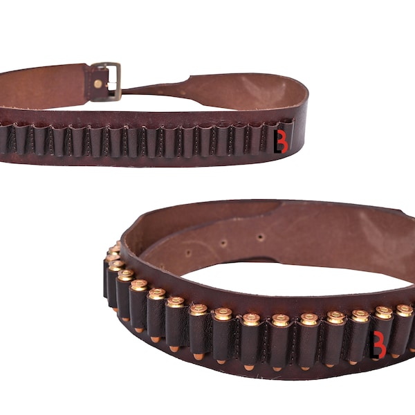 Cowhide Leather Adjustable Bandolier Cartridge Belt for 9MM / 38SPL or 45 cal loop belt