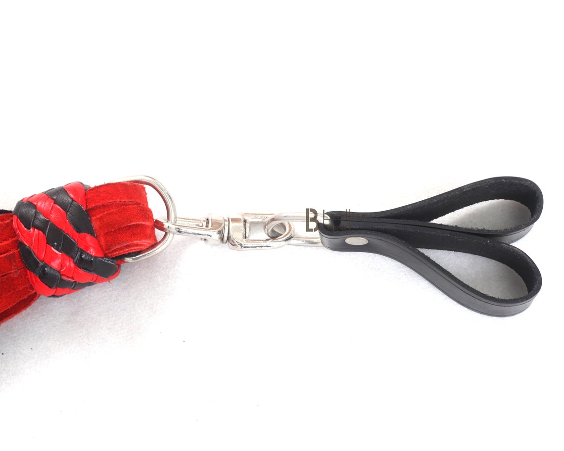 Genuine Cowhide Leather Flogger – 50 Falls, Steel Handle, Heavy Duty Black