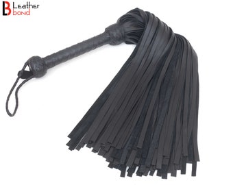 100 chutes cuir Flogger véritable peau de vache noir poignée tressée BDSM Couples Sex Toy robuste Thuddy Flog fouet