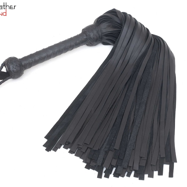 100 Falls Leather Flogger Genuine Cowhide Black Braided Handle BDSM Couples Sex Toy Heavy Duty Thuddy Flog Whip