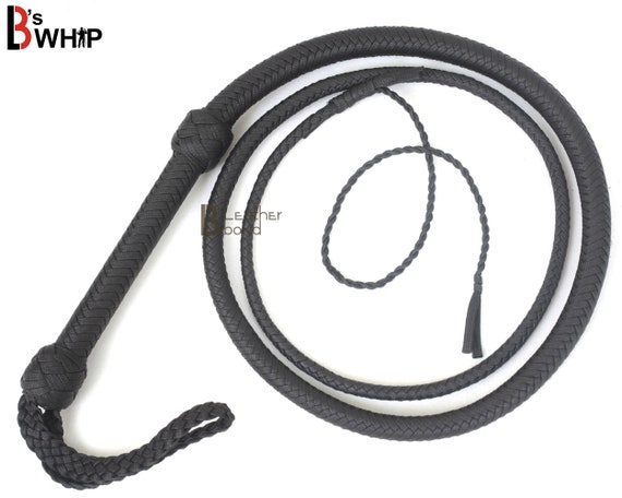 Indiana Jones Style Whip 06 to 16 Feet 12 Strands Bullwhip Black Para Cord  Nylon Bull Whip With Leather Plaited Bellies 