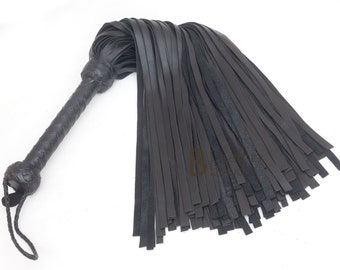 Real Genuine Cow Hide Leather Flogger 100 Falls Black Heavy Duty Thuddy whip