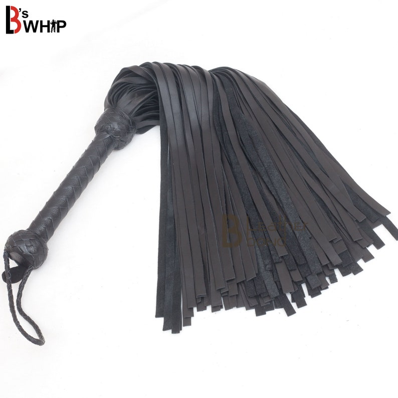 Real Genuine Cow Hide Leather Flogger 100 Falls Black Heavy Duty Thuddy whip 