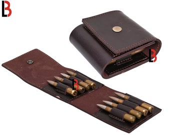 Cowhide Leather Hunting Rifle Cartridge Holder 8 Round Ammo Wallet Pouch