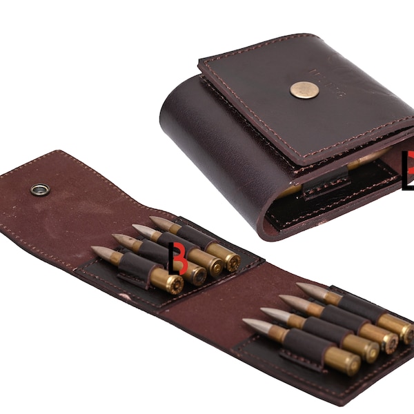 Cowhide Leather Hunting Rifle Cartridge Holder 8 Round Ammo Wallet Pouch