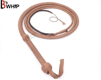 Bull Whip Genuine Leather 77"  Black Cow Hide Real Leather Bullwhip Circus Whip 