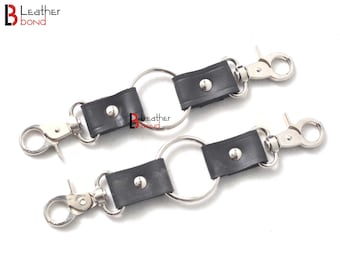 Set of Two Way Bondage Hog Tie Connector Two way Swivel Snap Clips and Leather Straps Total 8 inches long