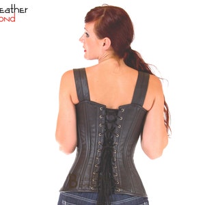 Genuine Real Sheep Leather & Stainless Steel Spiral Bones Over Bust Corset Black image 2