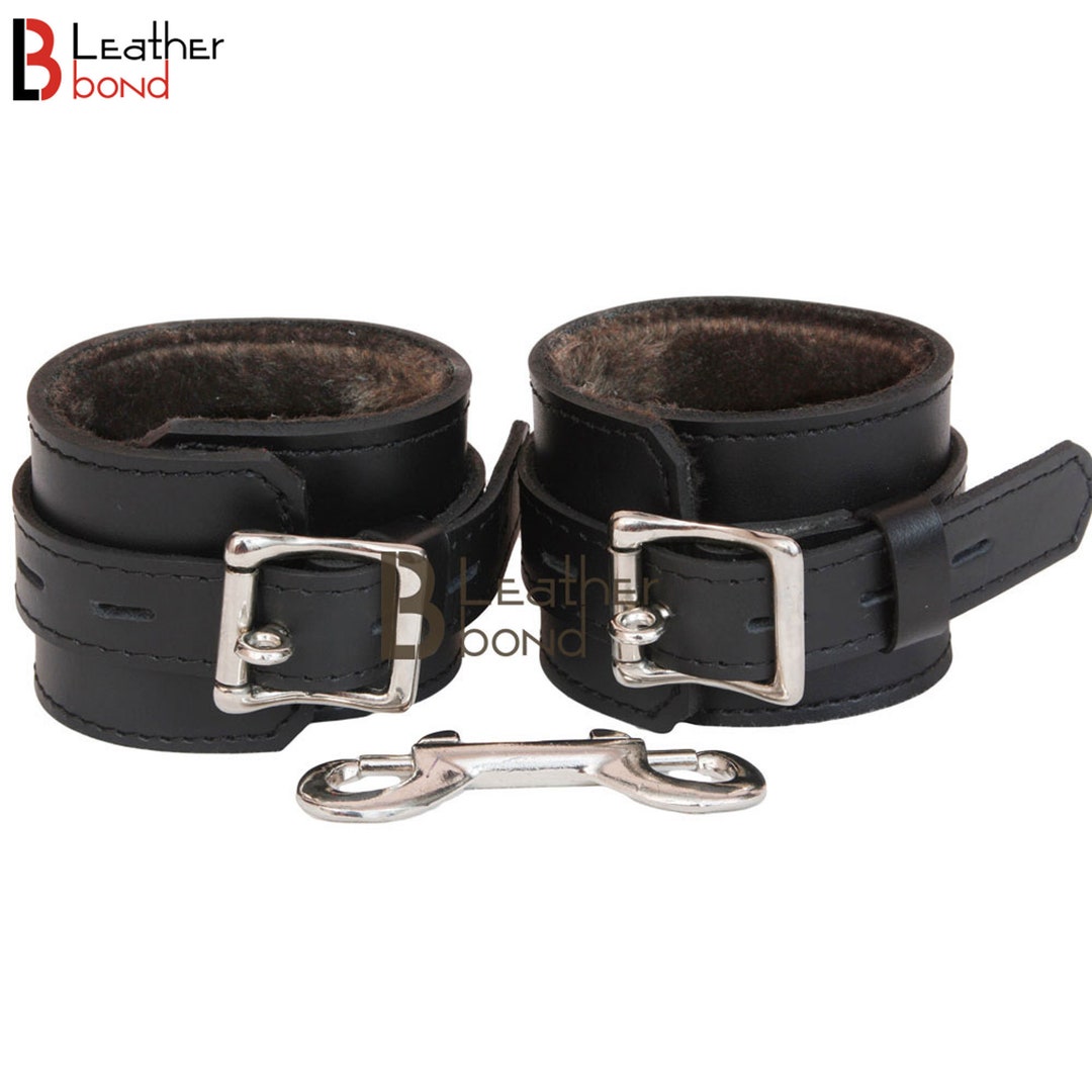 Real Cowhide Leather Padded Wrist & Ankle Cuffs Restraints With Spreader or  Leg Spread Bar 