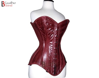 Genuine Real Sheep Leather & Stainless Steel Spiral Bones Over Bust Corset Maroon