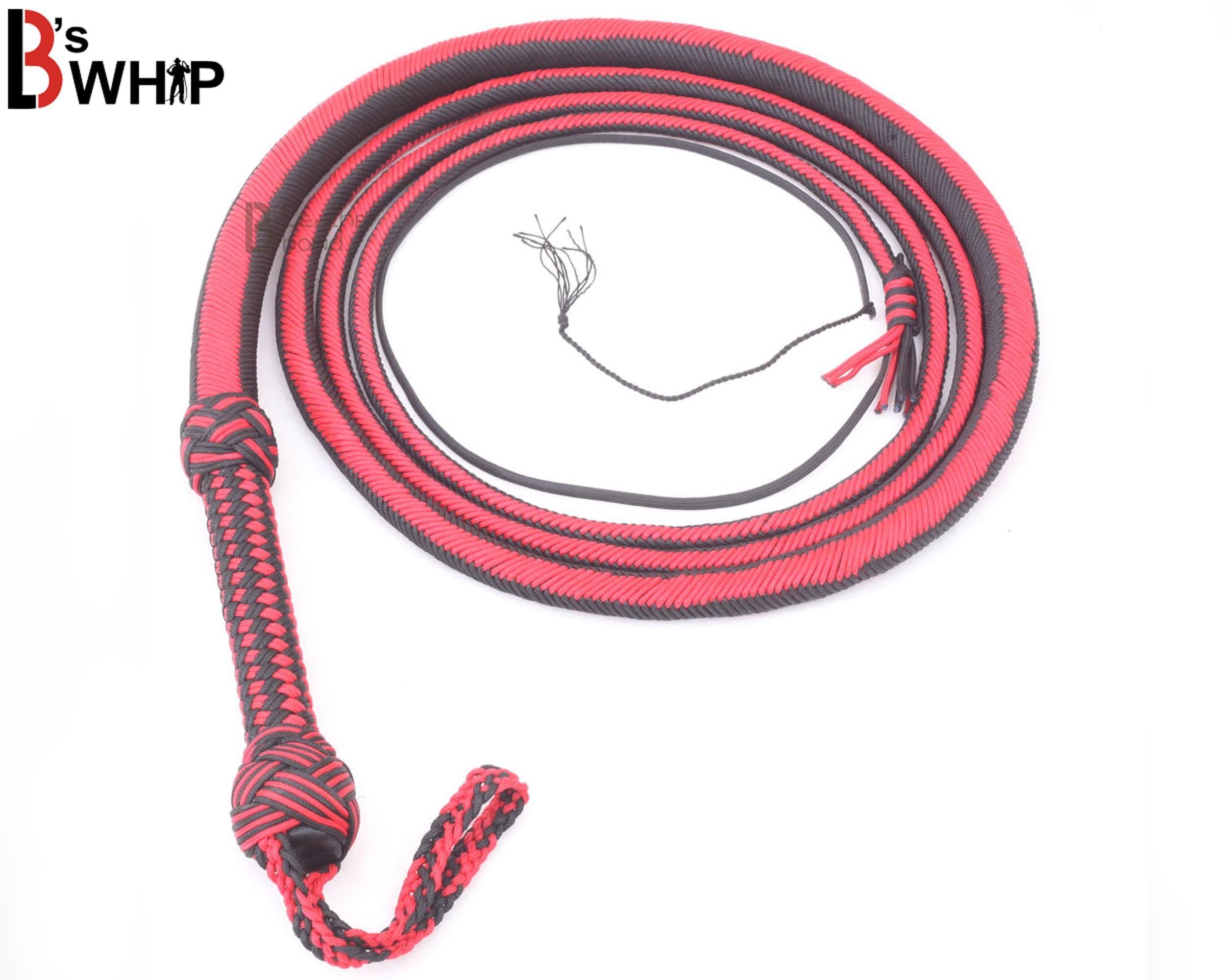 Paracord Nylon Bull Whip 06 to 16 Foot 28 Plait Red & Black