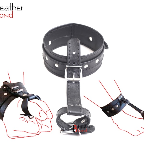 Ankle to Toe and Wrist to Thumb Cuff Strap Restraint Bondage Fetish Hand & Ankle Set Made of Real Cowhide Leather