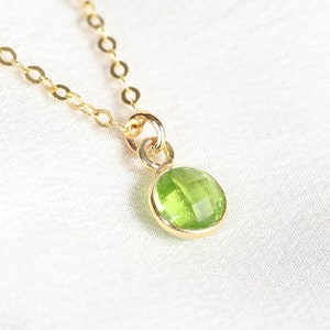 Peridot Necklace, Gold Gemstone Jewelry, August Birthstone Necklace, August Birthday Gift for Her, Dainty, Round, Natural Gemstone Necklace