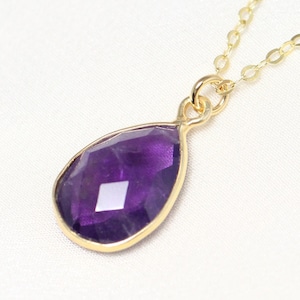 Gold Amethyst Jewelry, February Birthstone Necklace, Purple Amethyst Necklace, Raw Gemstone Teardrop Pendant Crystal, Graduation Gift Idea