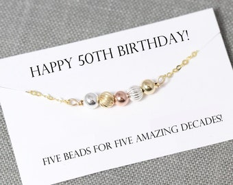 50th Birthday Gift for Daughter, 5 Beads for 5 Decades Bracelet, 50th Birthday Present for Niece, Fiftieth Birthday Gift Idea for Women, Her