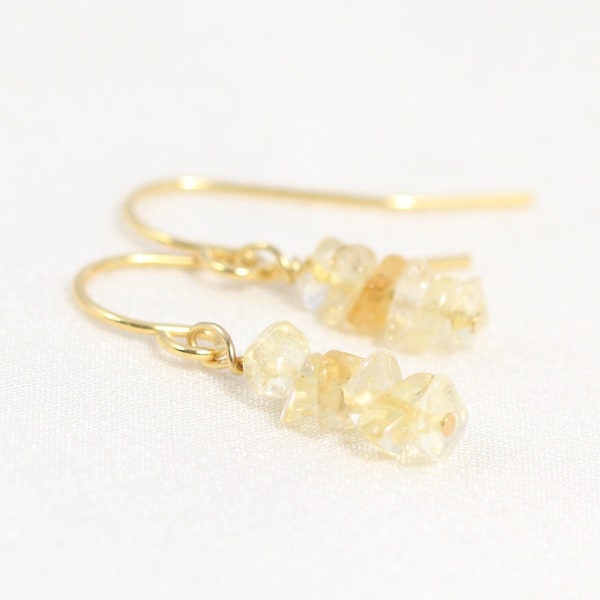 Raw Citrine Earrings, Natural Gemstone Jewelry, Pale Yellow Stone Drops, Boho Earrings, Sterling Silver, Gold or Rose Gold, Christmas Gift