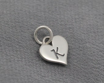 Sterling Silver Heart Charm with Initial, Personalized Heart Initial Charm