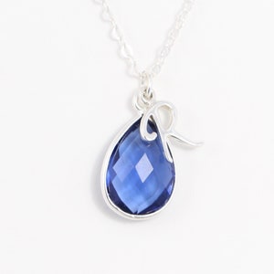 September Birthstone Necklace, Birthday Gift for Friend, Sterling Silver Initial Necklace, Birthday Present for Women, Her, Sapphire Blue