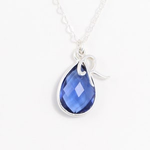 Septiembre Joyería de piedra de nacimiento, collar inicial personalizado en plata de ley, regalo personalizado para ella, mamá, colgante de piedras preciosas crudas con carta