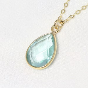 Aquamarine Necklace, Gold Gemstone Jewelry, March Birthstone Necklace, Pale Blue Teardrop Pendant, March Birthday Gift for Women, Her, Mom