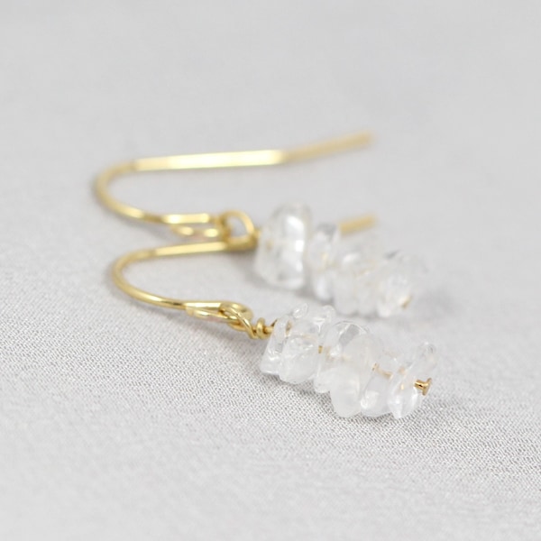 April Birthday Gift, Raw Gemstone Jewelry, April Birthstone Earrings, Clear Quartz Dangles, Drop Earrings, Christmas Gift for Women, Mom