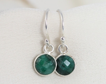 May Birthstone Earrings, Sterling Silver, Gemstone Jewelry, Genuine, Natural Emerald Earrings, Drops, Christmas Gift for Women, May Birthday