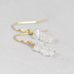 April Birthstone Earrings, Raw Gemstone Jewelry, Dainty Drop Earrings, Boho Dangles, Crystal Clear Quartz, Gold, Sterling Silver, Rose Gold