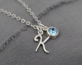 New Mom Birthday Gift, Mothers Necklace, Sterling Silver Initial and Birthstone Jewelry, Gift for Grandma Necklace Personalized Birth stone