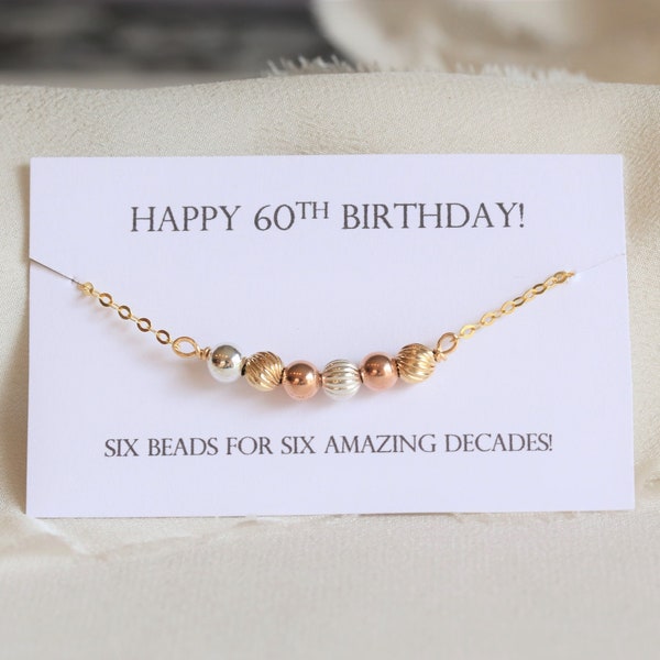60th Birthday Necklace, 60th Birthday Gift for Women, 6 Beads for 6 Decades, Milestone Birthday Jewelry Gift for Her, Birthday Present Idea