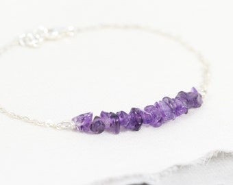 Natural Amethyst Bracelet in Sterling Silver, Gold or Rose Gold, February Birthstone Jewelry Gift for Her, Women, Boho Layering Bracelet