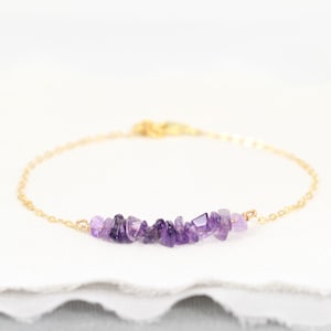 Raw Amethyst Bracelet, Custom Birthstone Jewelry, February Birthday Gift for Her, Raw Gemstone Bracelet Layering, Sterling Silver, Gold