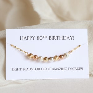 80th Birthday Gift for Women, 8 Beads for 8 Decades Jewelry, Milestone Birthday Necklace, Dainty, 80th Birthday Gift for Grandma, Friend